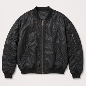 Southpole Mens Black Bomber Jacket MA-1 Flight Satin Zip Up Streetwear Y2K XL